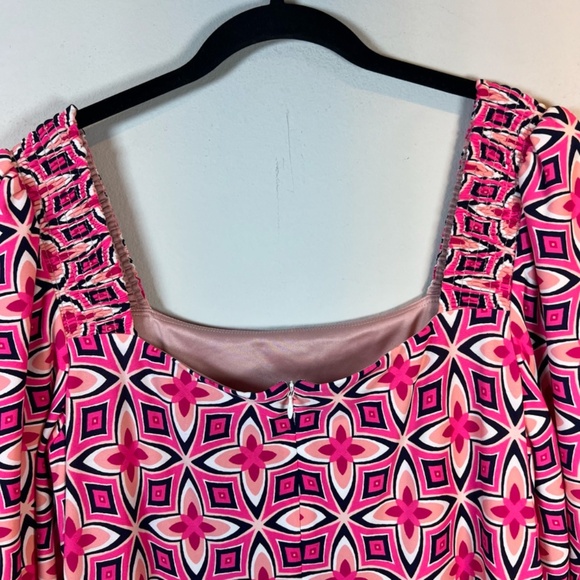 Eliza J Womens Geometric Print Mini Shift Dress Pink Retro Lined Zip NEW Size 14 - Picture 12 of 16
